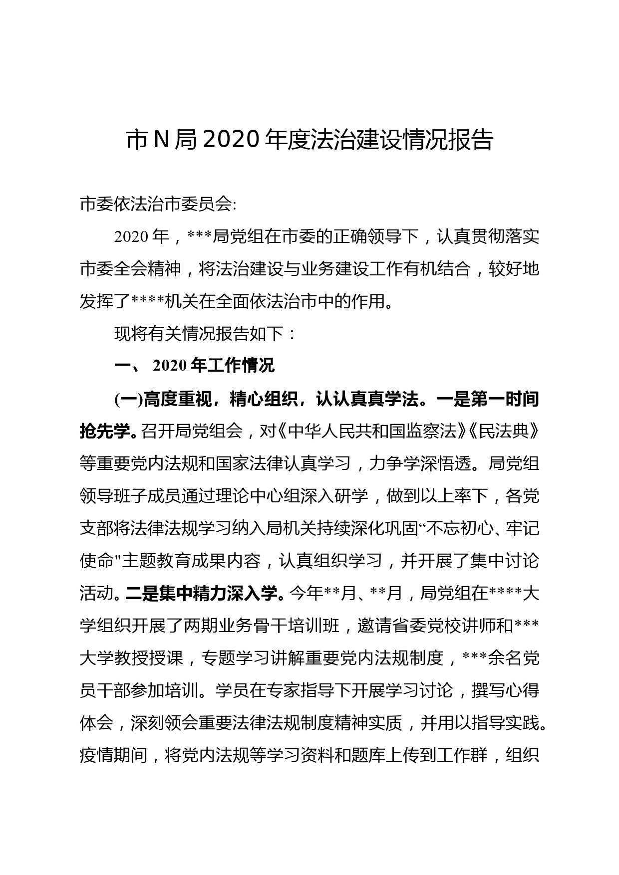 市N局2020年度法治建设情况报告_第1页