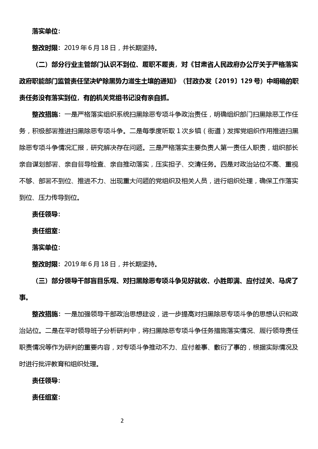 中央扫黑除恶第19督导组督导甘肃第一次工作对接会反馈问题整改方案_第2页