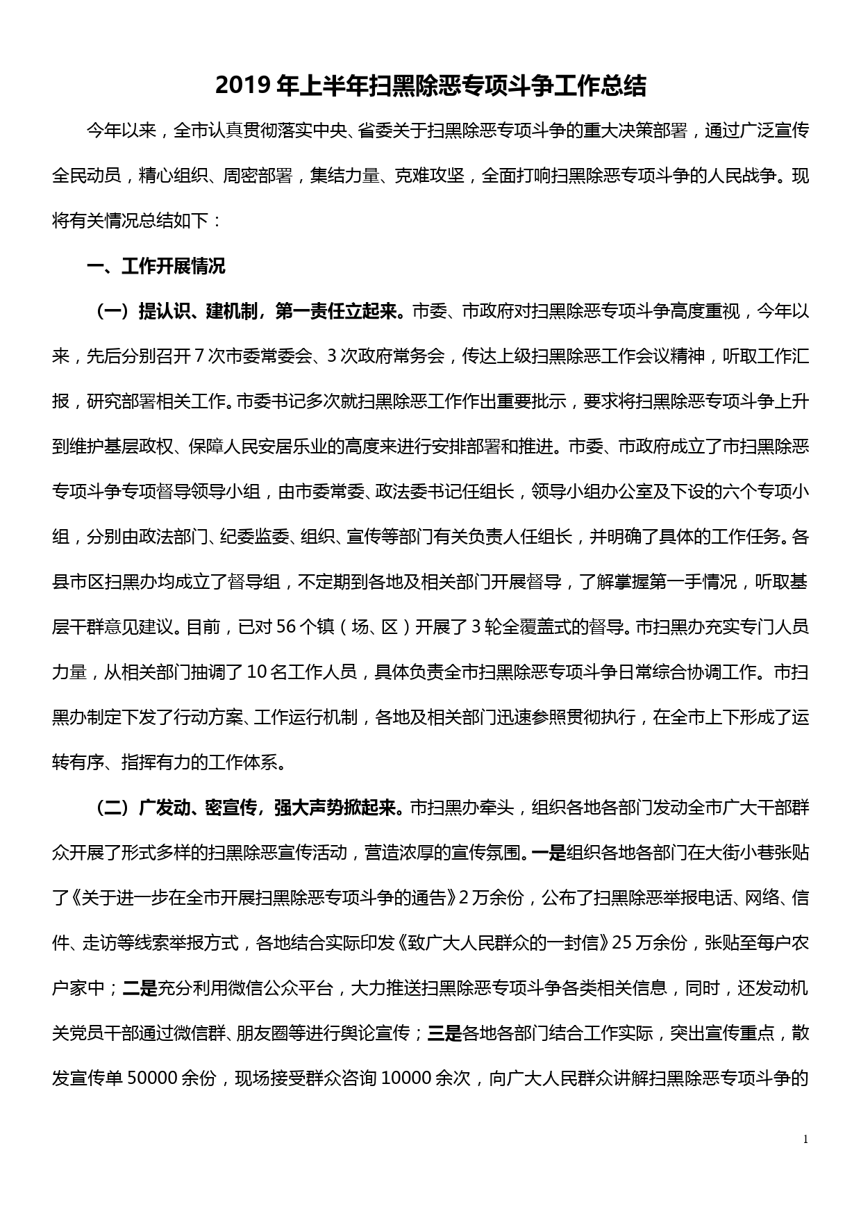 2019年上半年扫黑除恶专项斗争工作总结_第1页