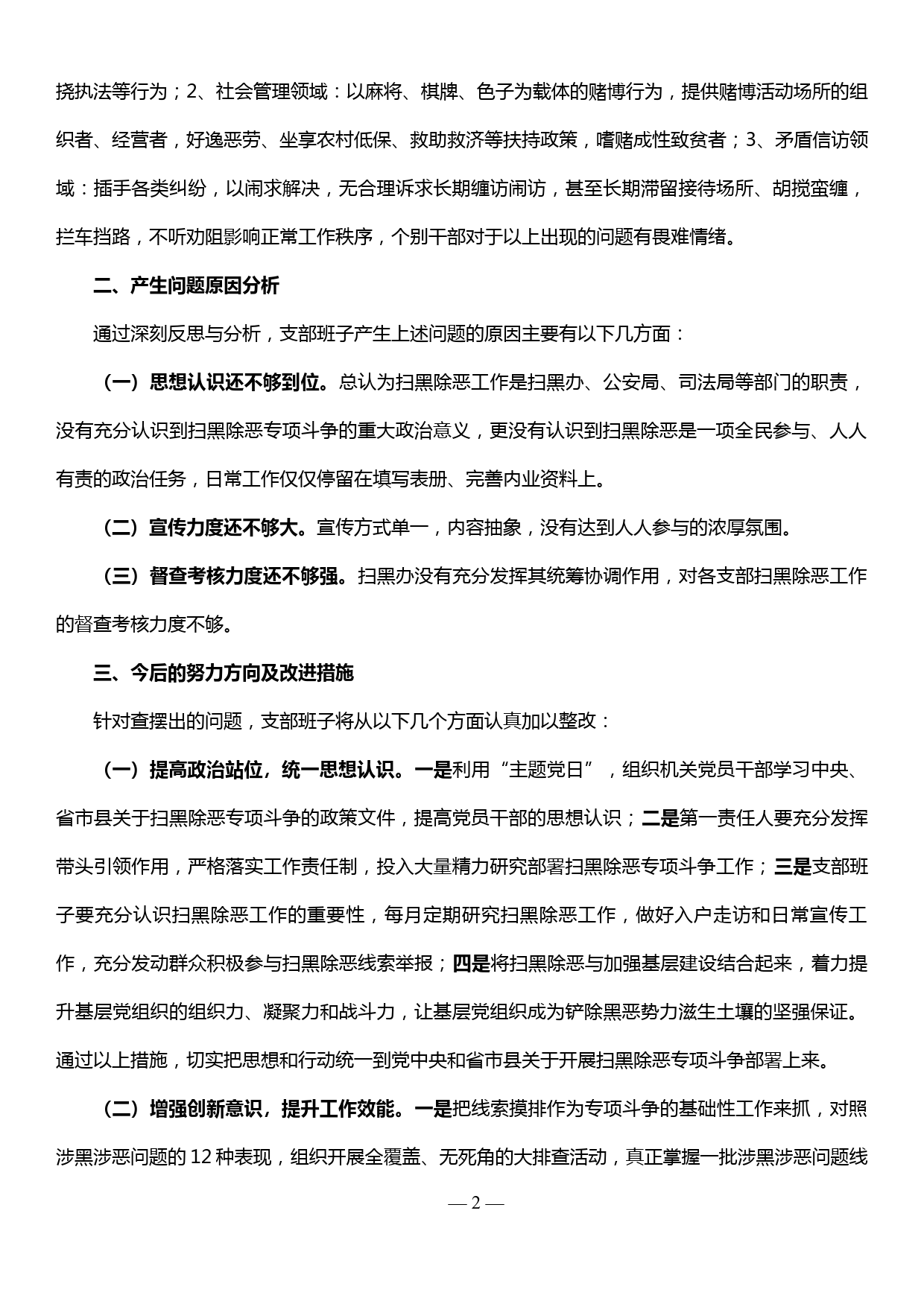 党支部扫黑除恶专题组织生活会班子对照检查材料_第2页