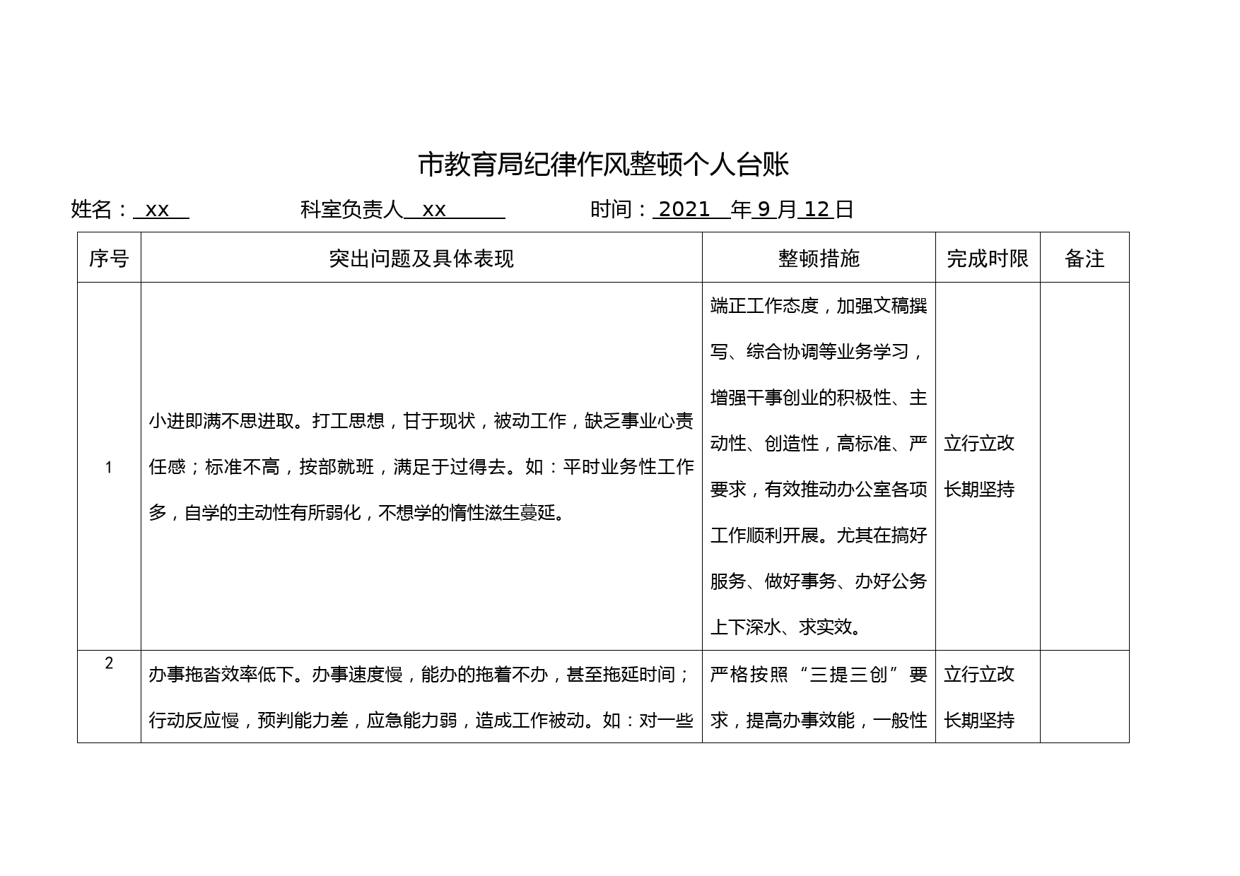 市教育局纪律作风整顿个人台账_第1页