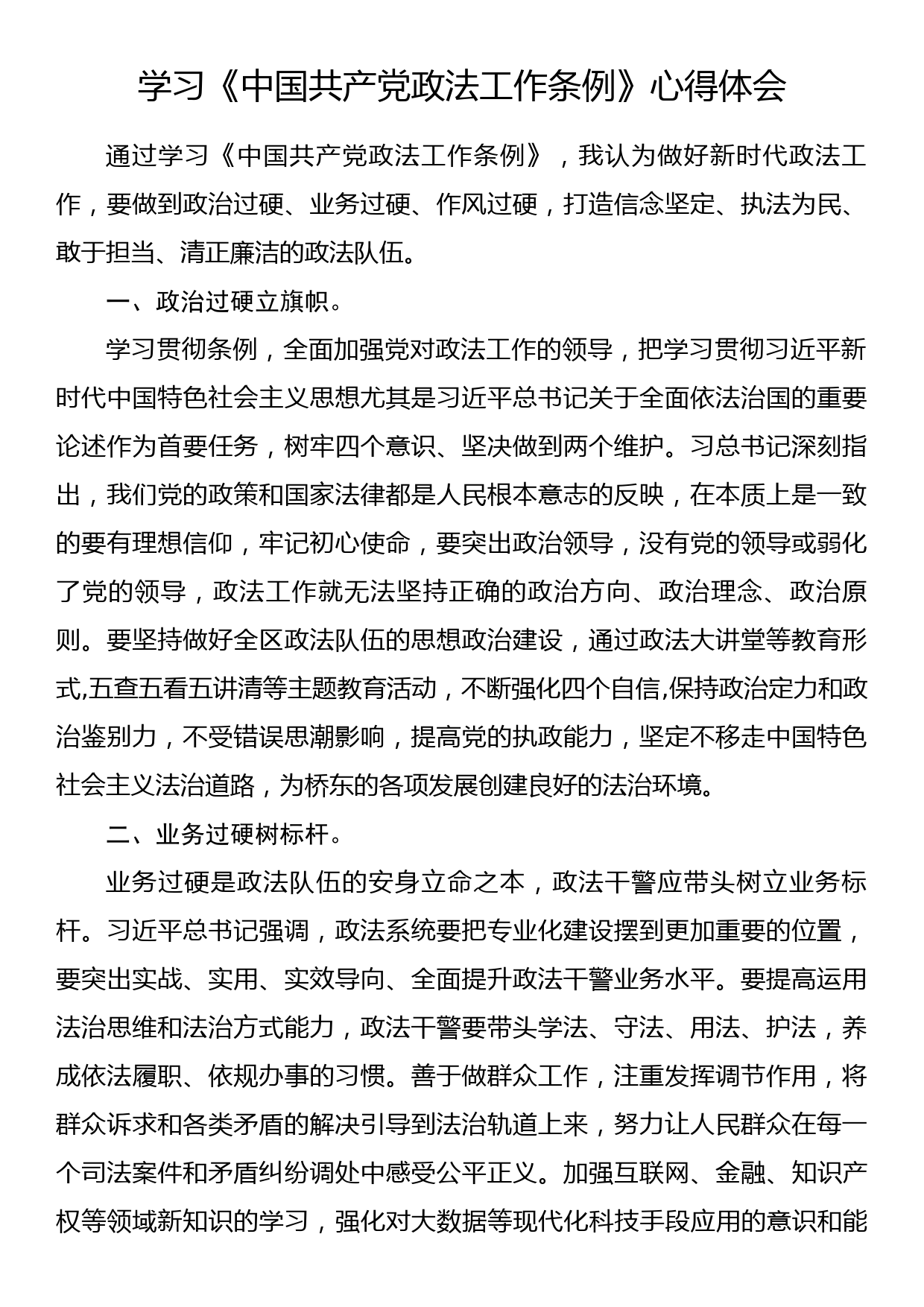 学习《中国共产党政法工作条例》心得体会（二）_第1页