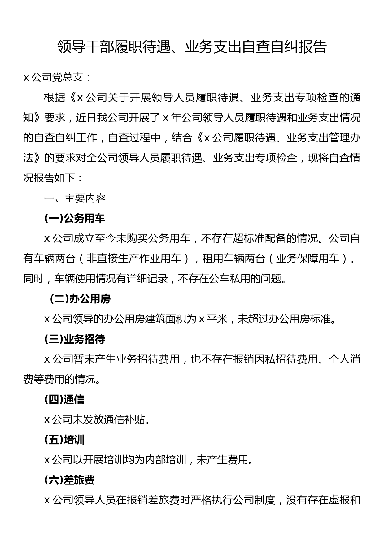 领导干部履职待遇、业务支出自查自纠报告_第1页