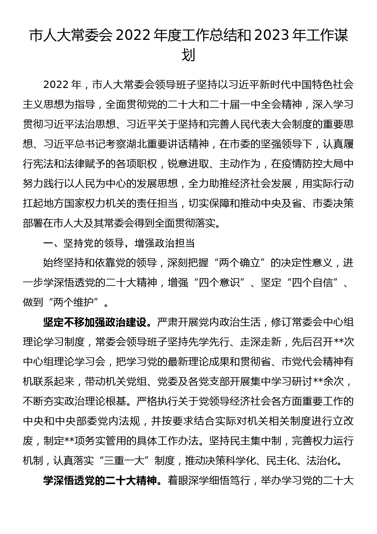 市人大常委会2022年度工作总结和2023年工作谋划_第1页