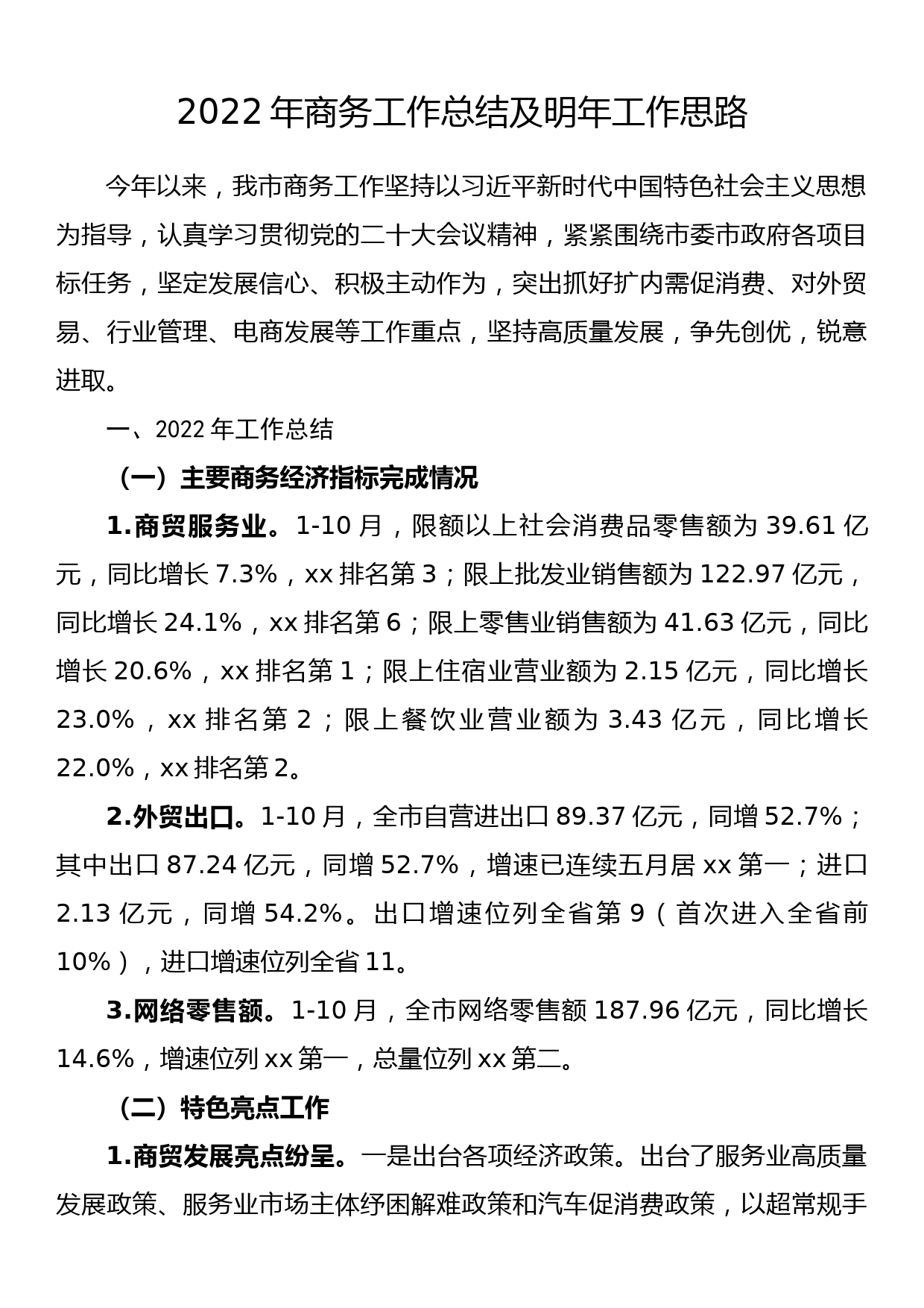 2022年商务工作总结及明年工作思路_第1页