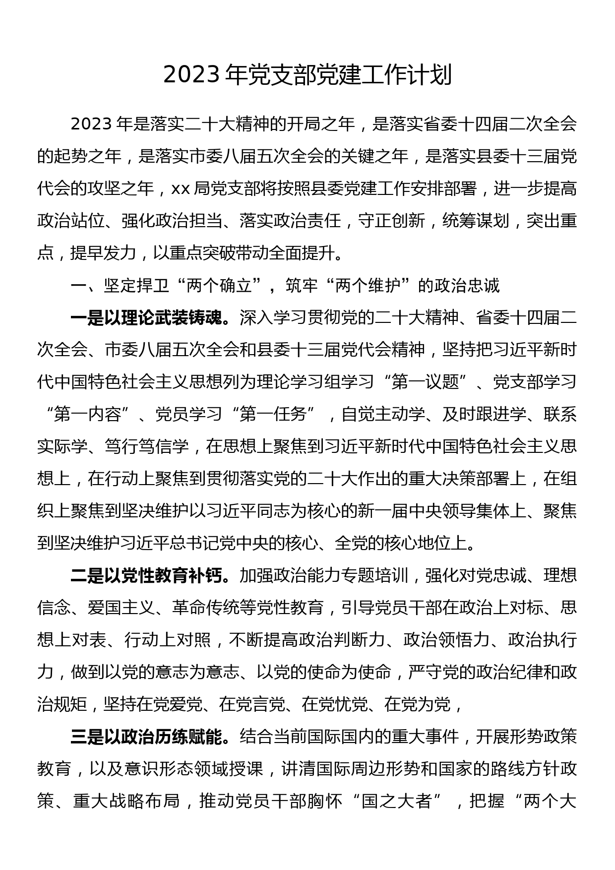 2023年党支部党建工作计划_第1页