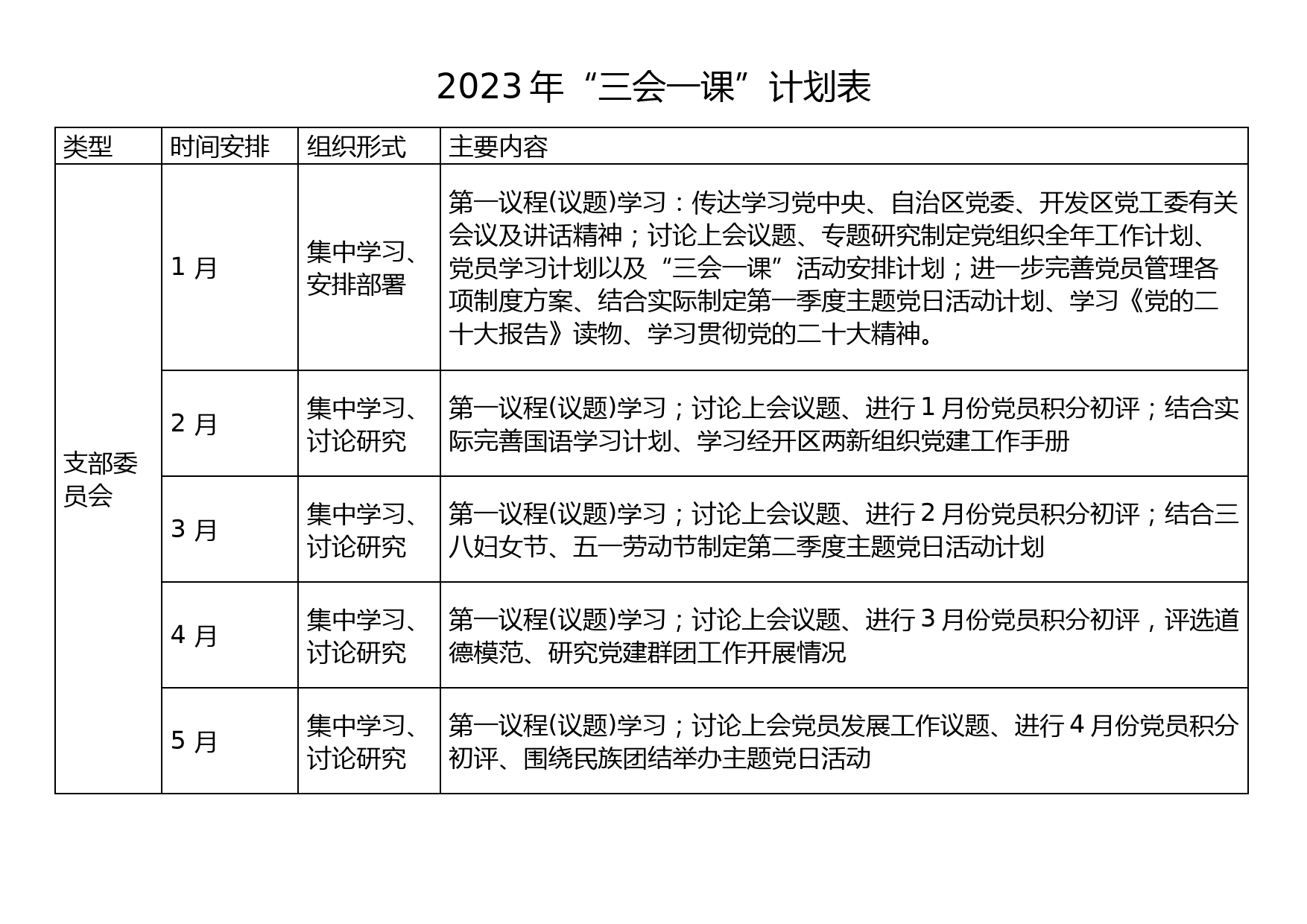 2023年“三会一课”计划表_第1页