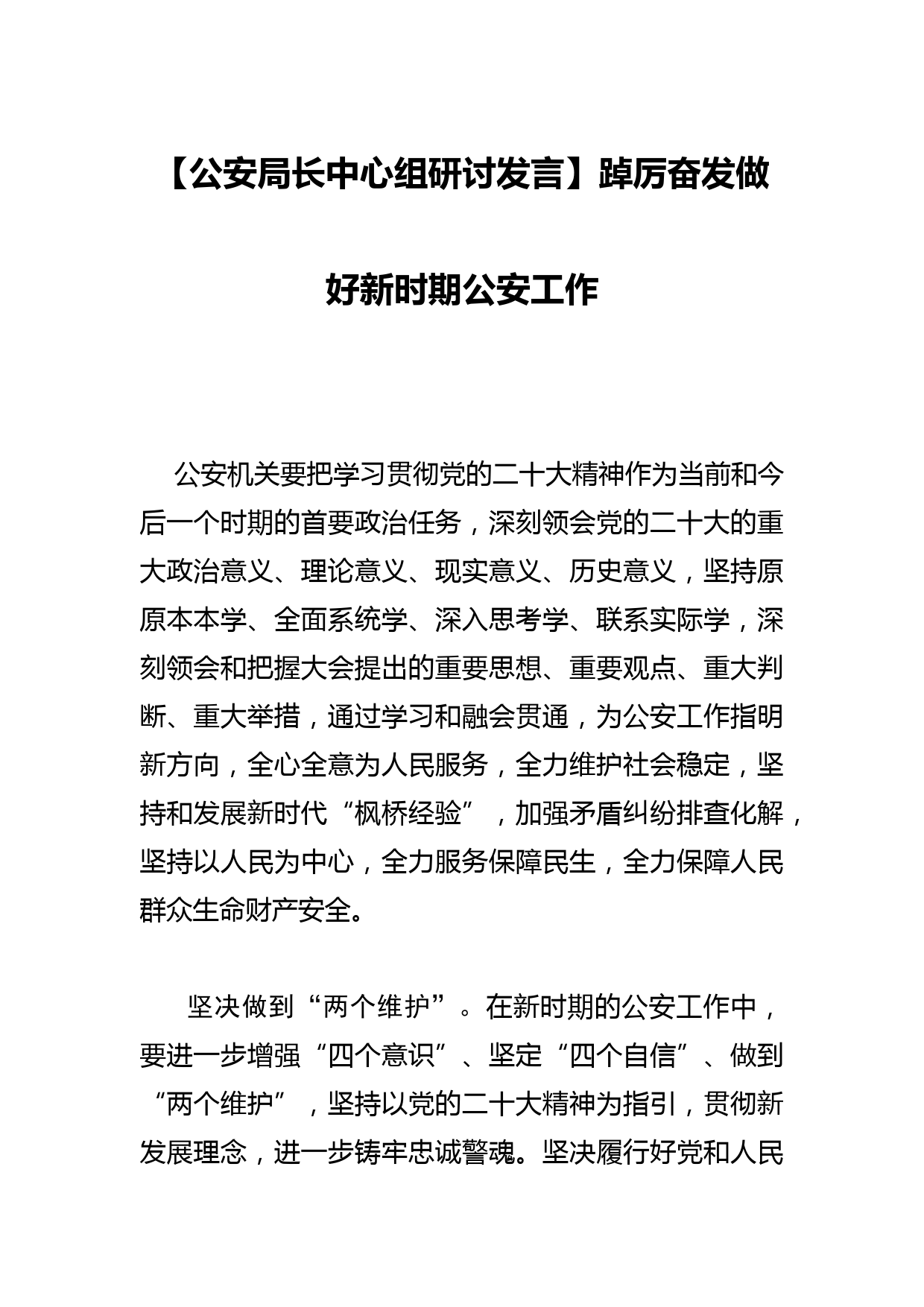 【公安局长中心组研讨发言】踔厉奋发做好新时期公安工作_第1页