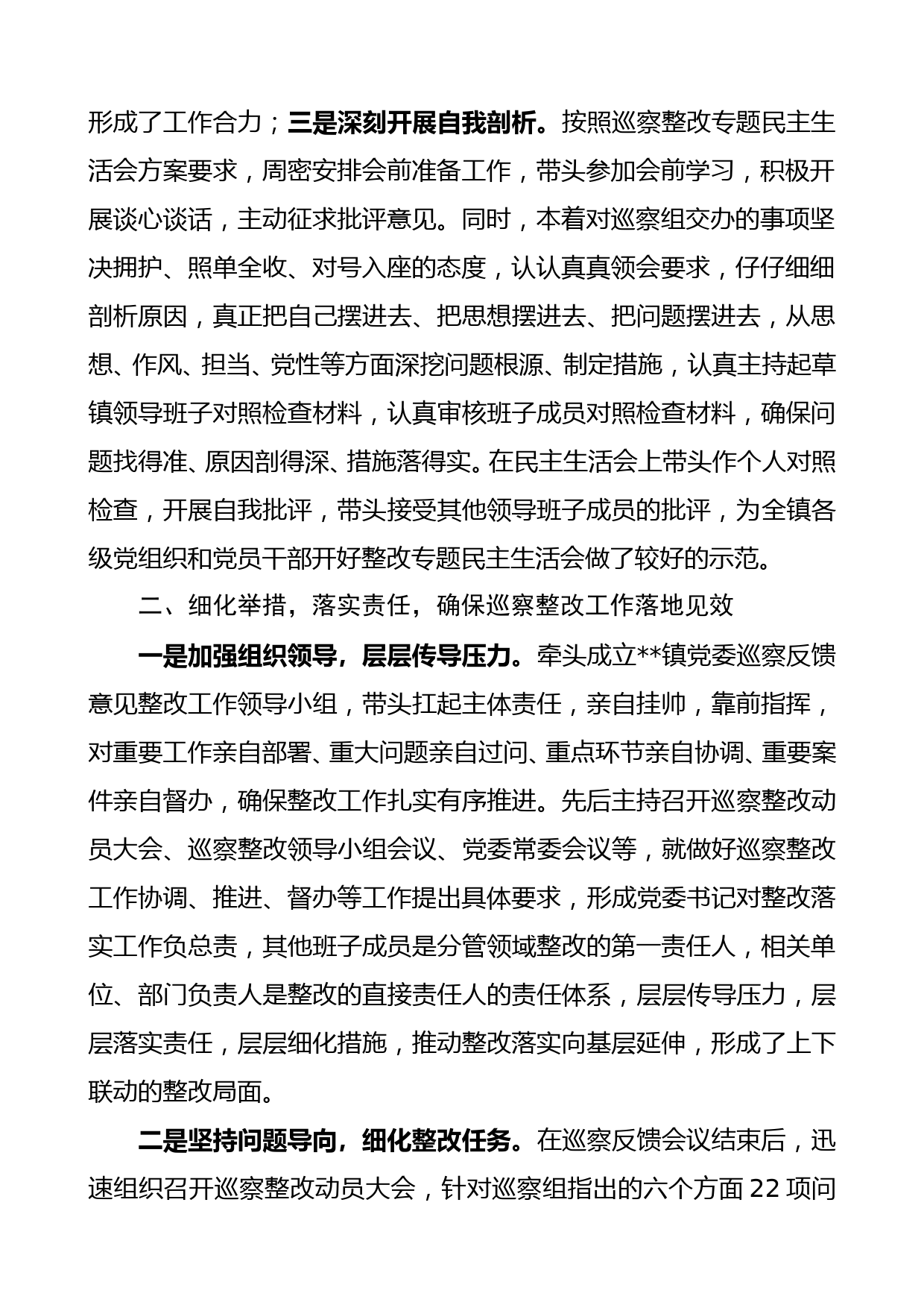 党委书记组织落实巡察整改工作的情况报告_第2页