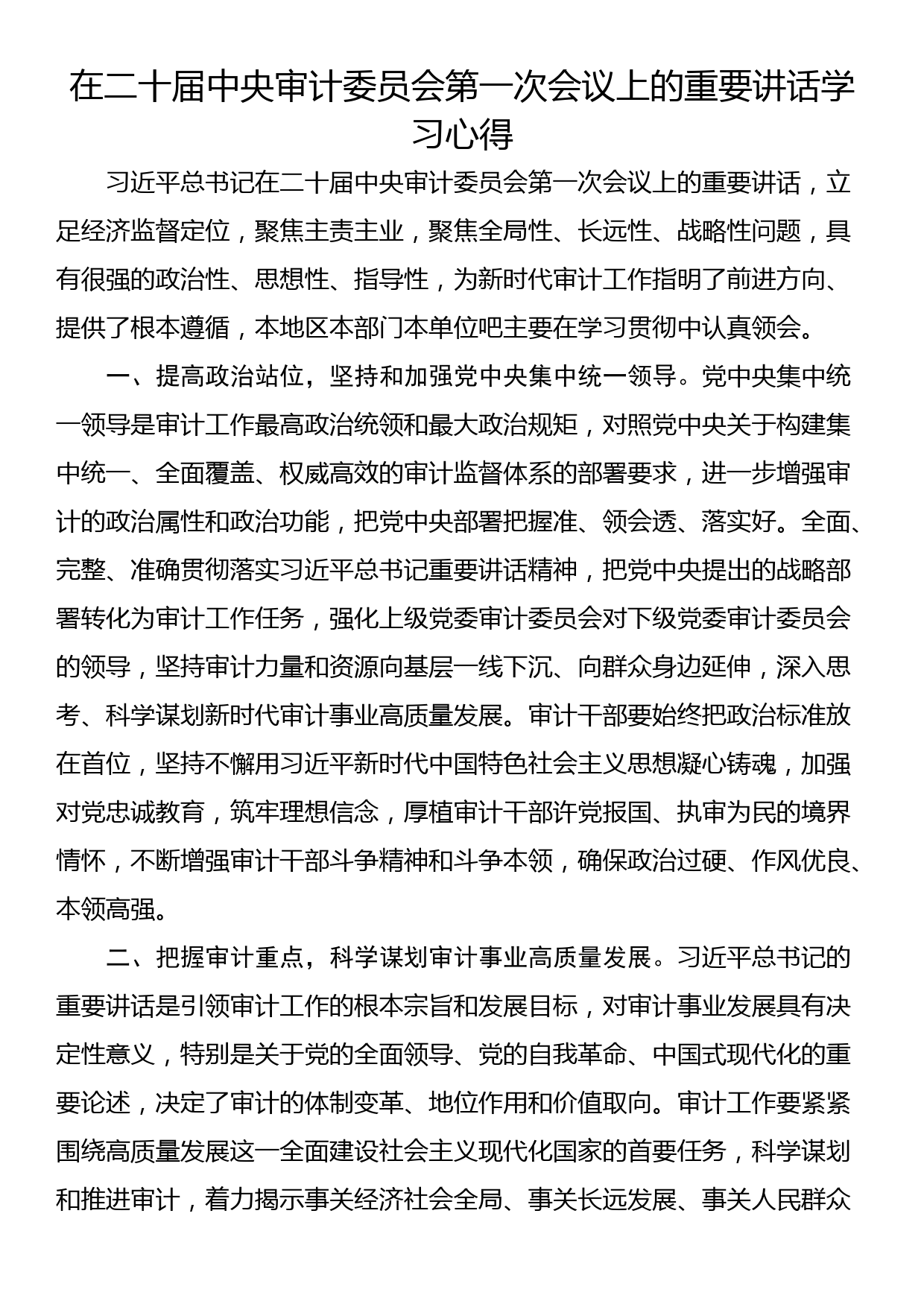 在二十届中央审计委员会第一次会议上的重要讲话学习心得_第1页