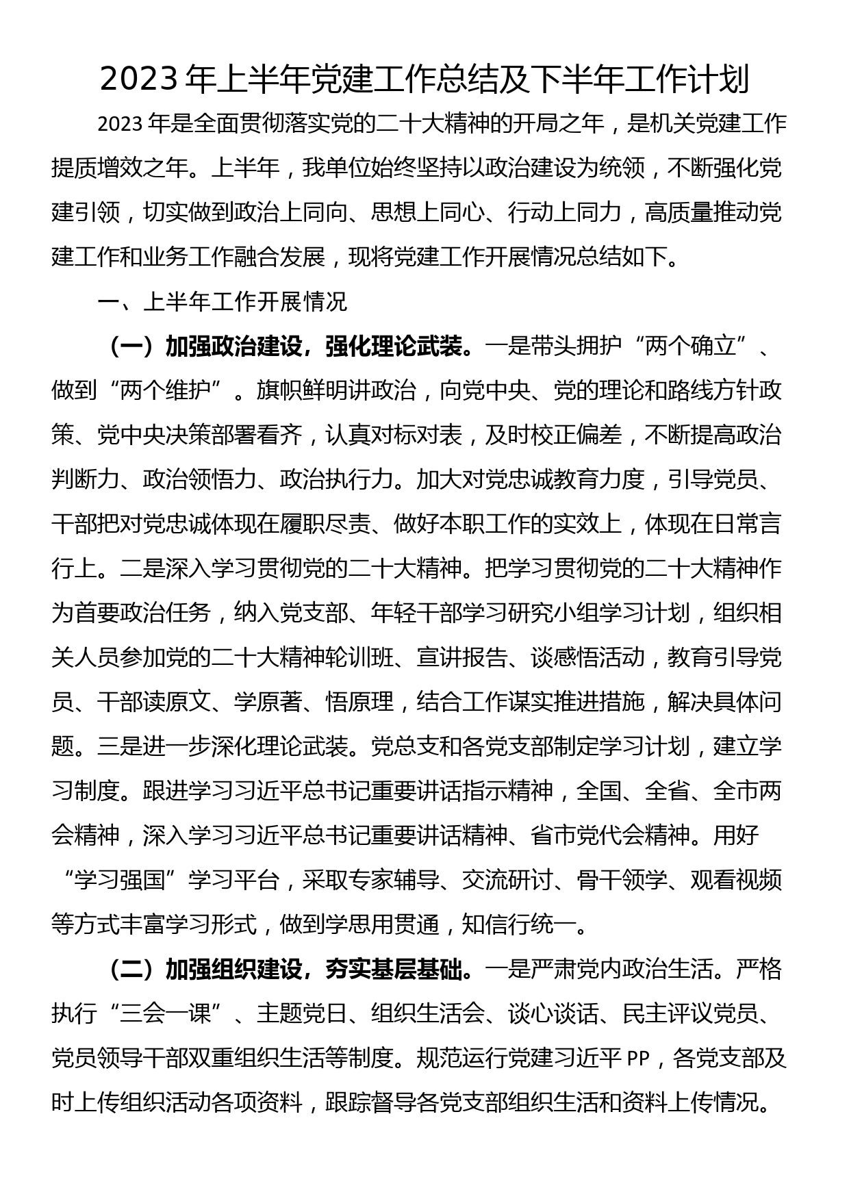 2023年上半年党建工作总结及下半年工作计划_第1页