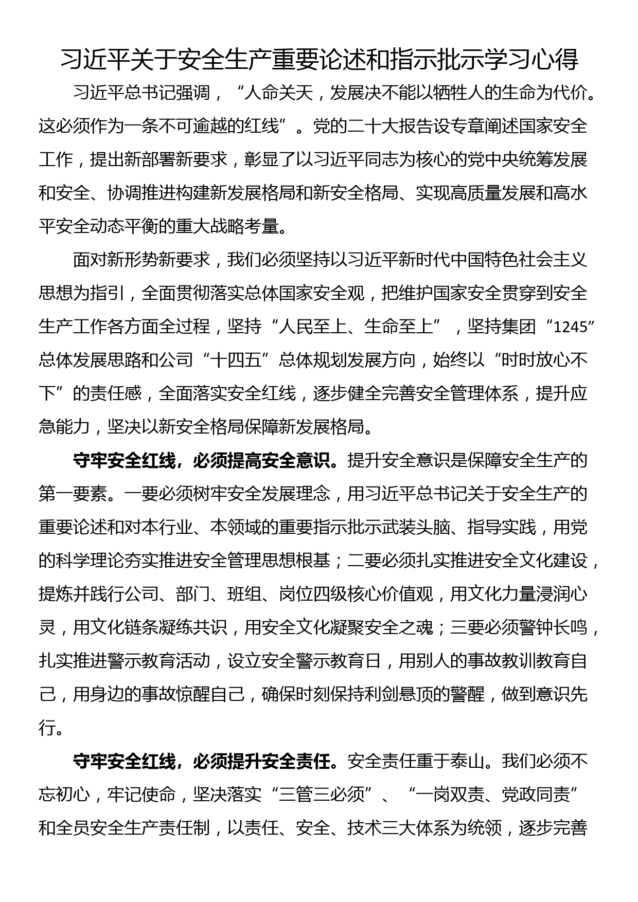 总书记关于安全生产重要论述和指示批示学习心得_第1页