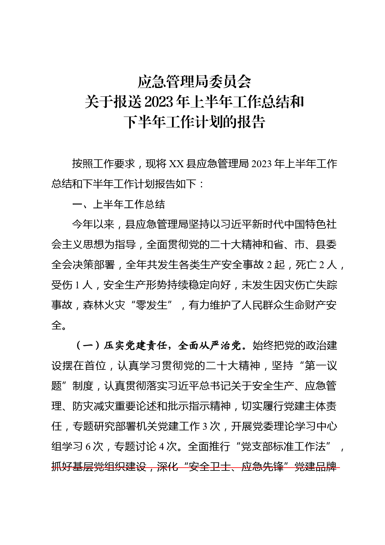 应急管理局2023年上半年工作总结和下半年工作计划_第1页