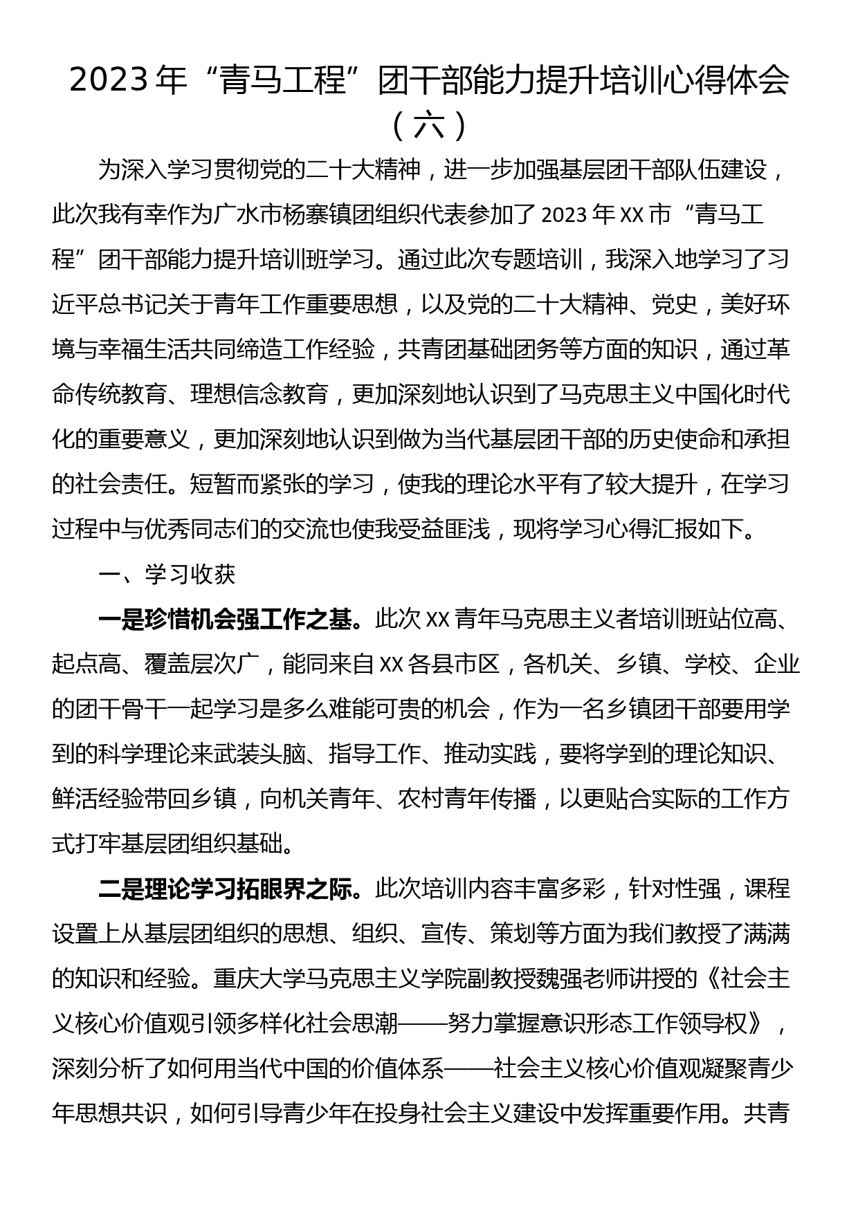 2023年“青马工程”团干部能力提升培训心得体会（六）_第1页