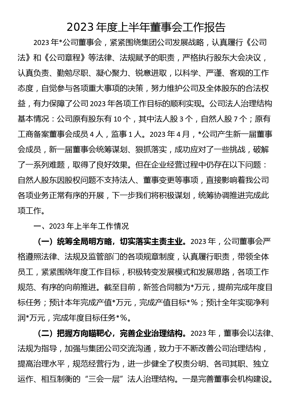 2023年度上半年董事会工作报告_第1页