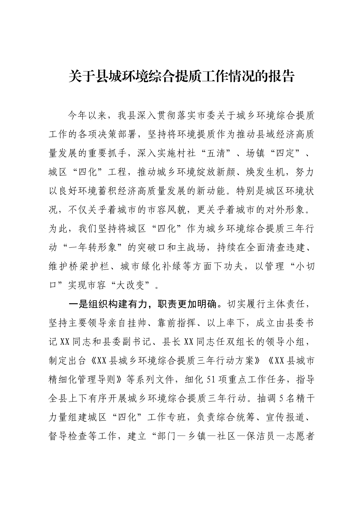 关于县城环境综合提质工作情况的报告_第1页