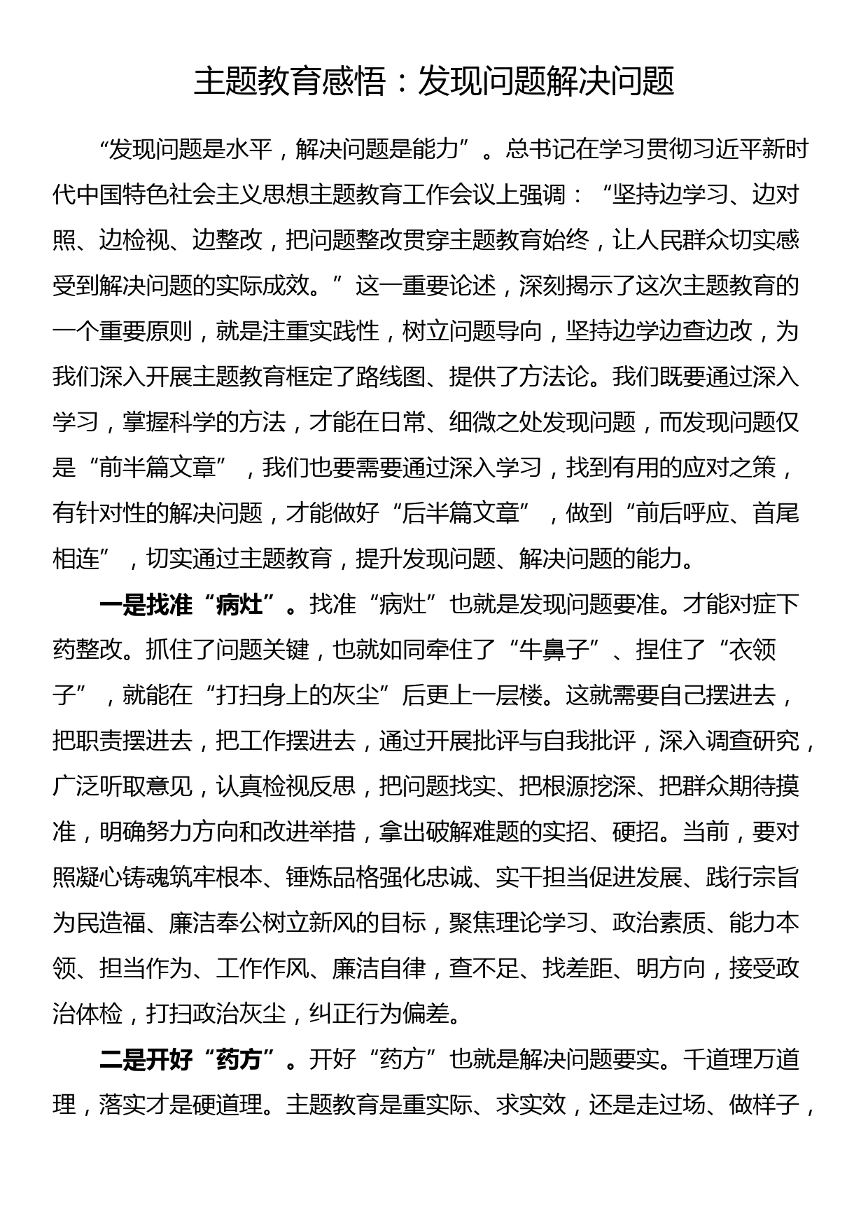 2023年主题教育感悟：发现问题解决问题_第1页