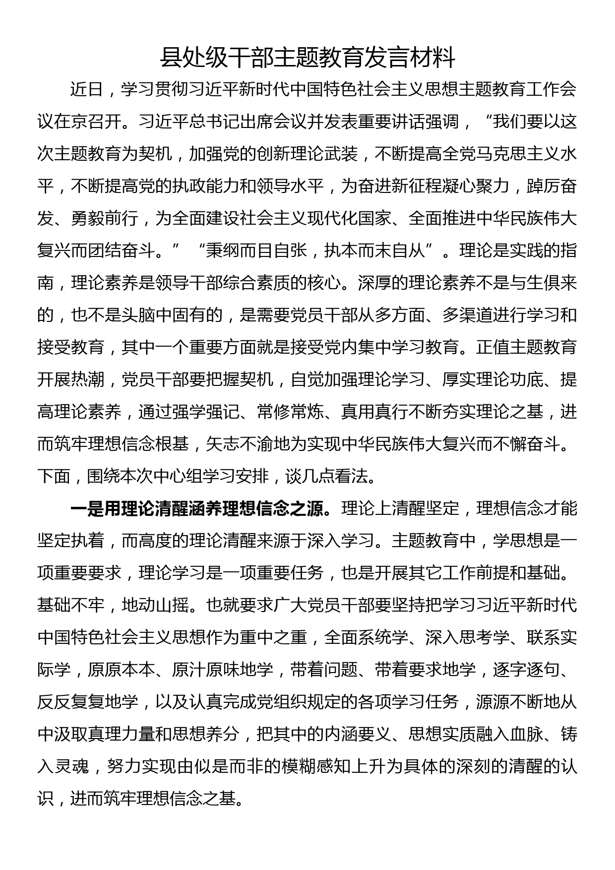 县处级干部主题教育发言材料_第1页