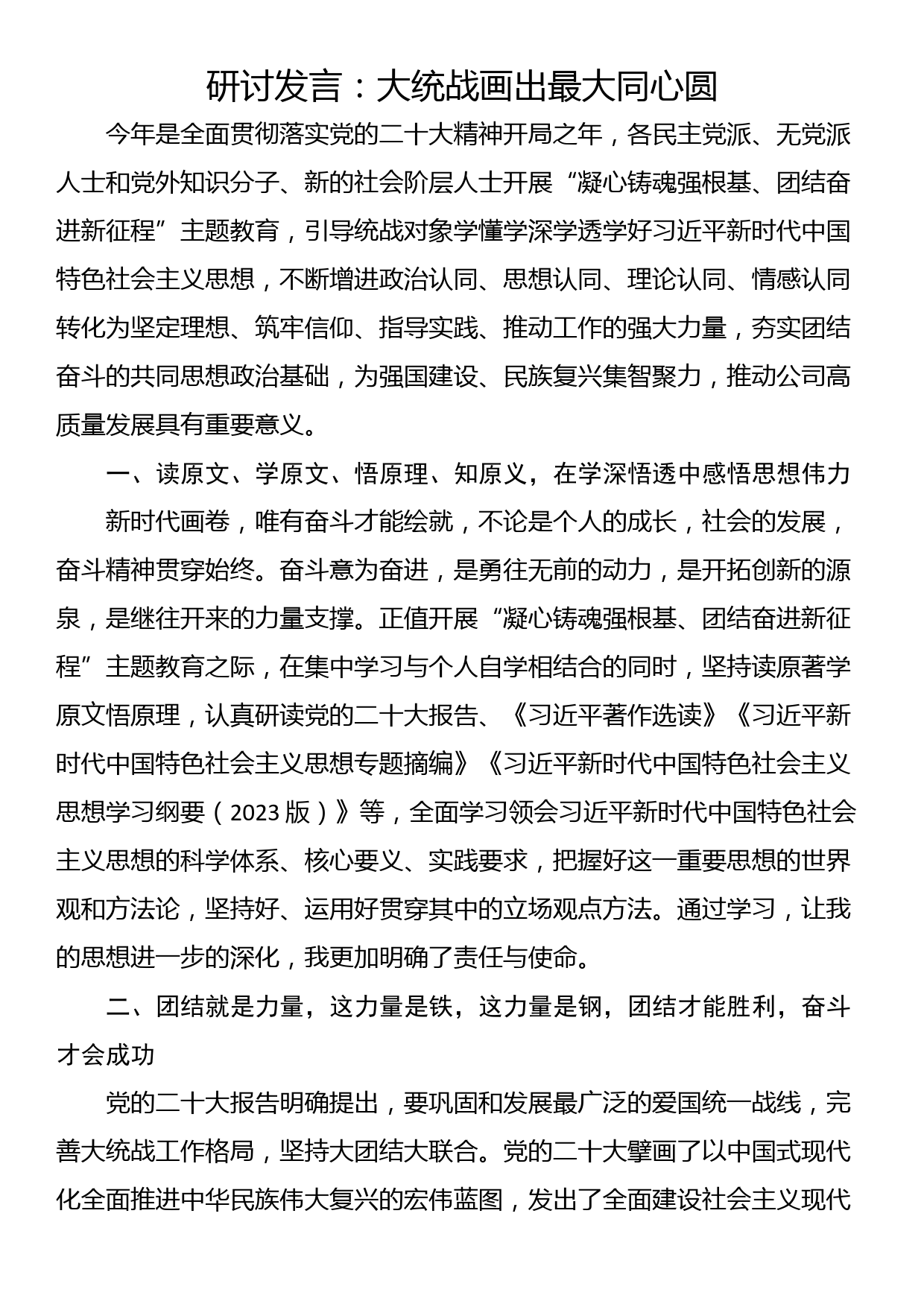 研讨发言：大统战画出最大同心圆_第1页