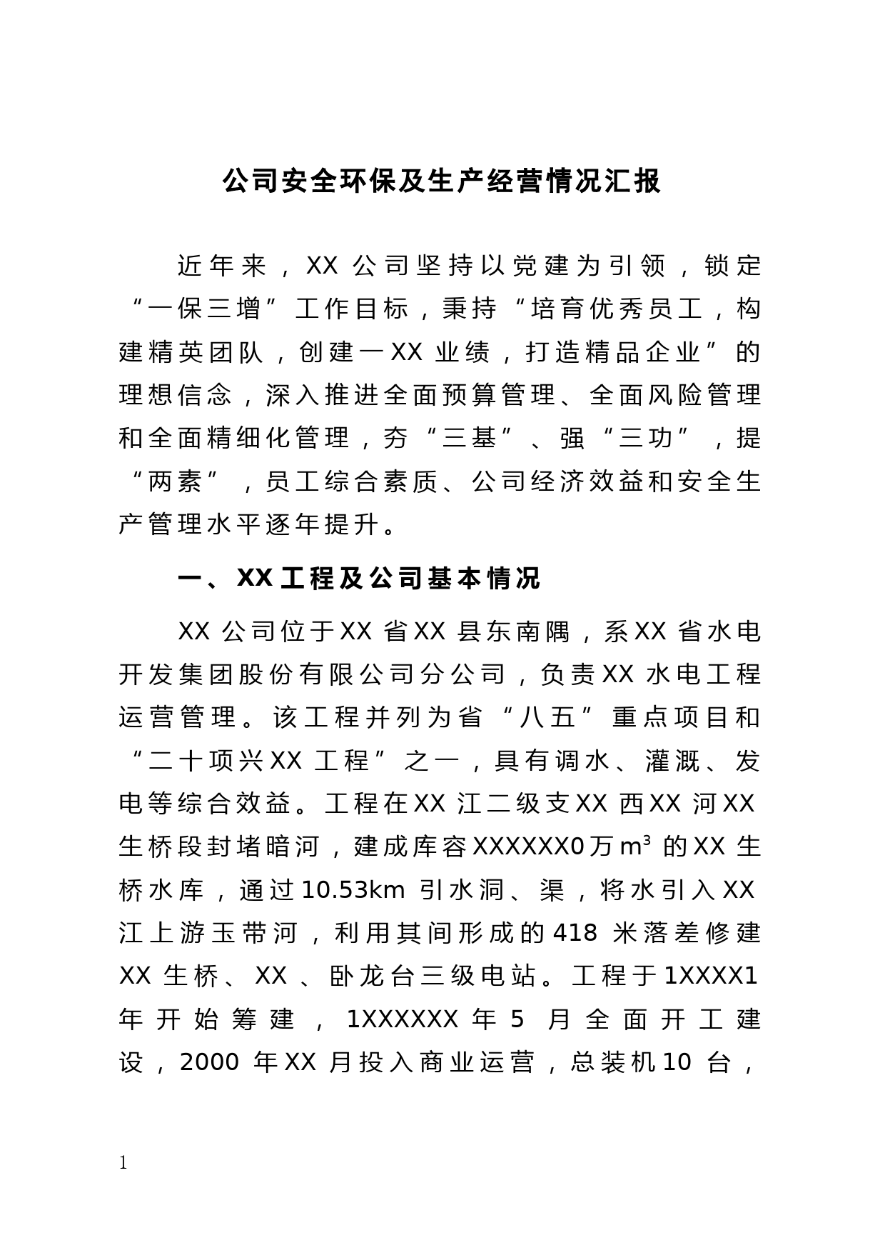 公司安全环保及生产经营情况汇报_第1页