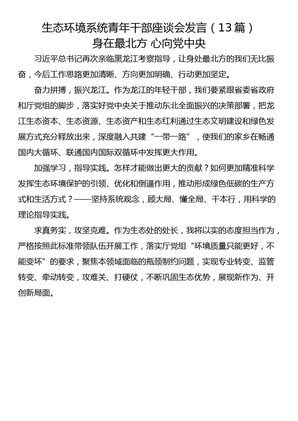 生态环境系统青年干部座谈会发言（13篇）_第1页