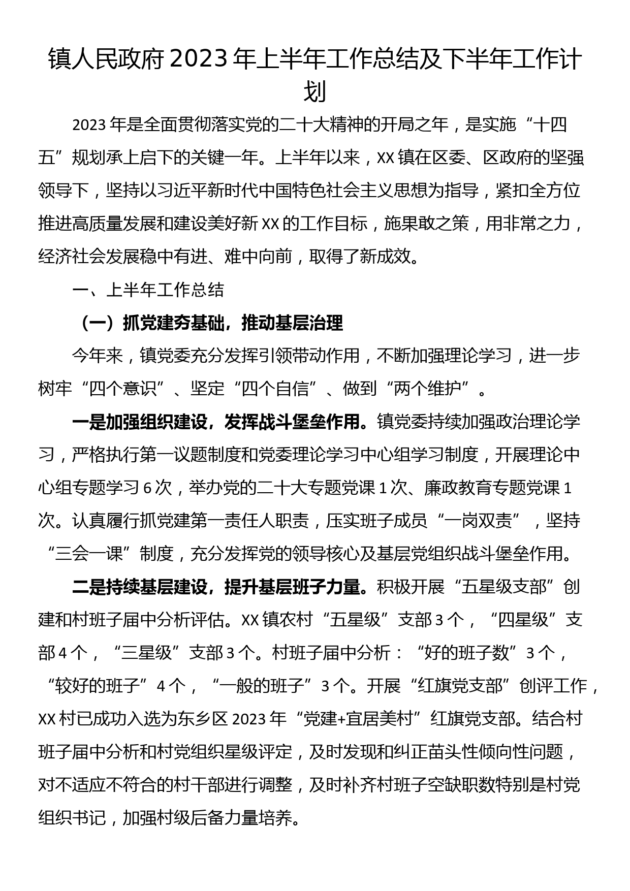 镇人民政府2023年上半年工作总结及下半年工作计划_第1页