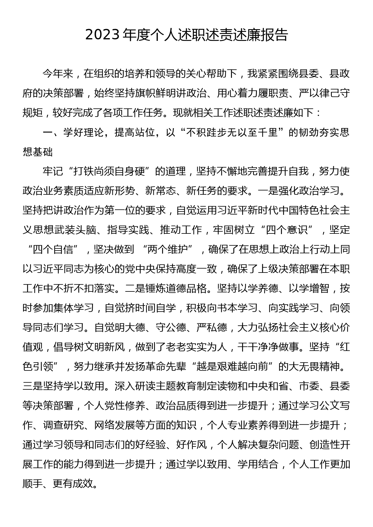 2023年度个人述职述责述廉报告_第1页