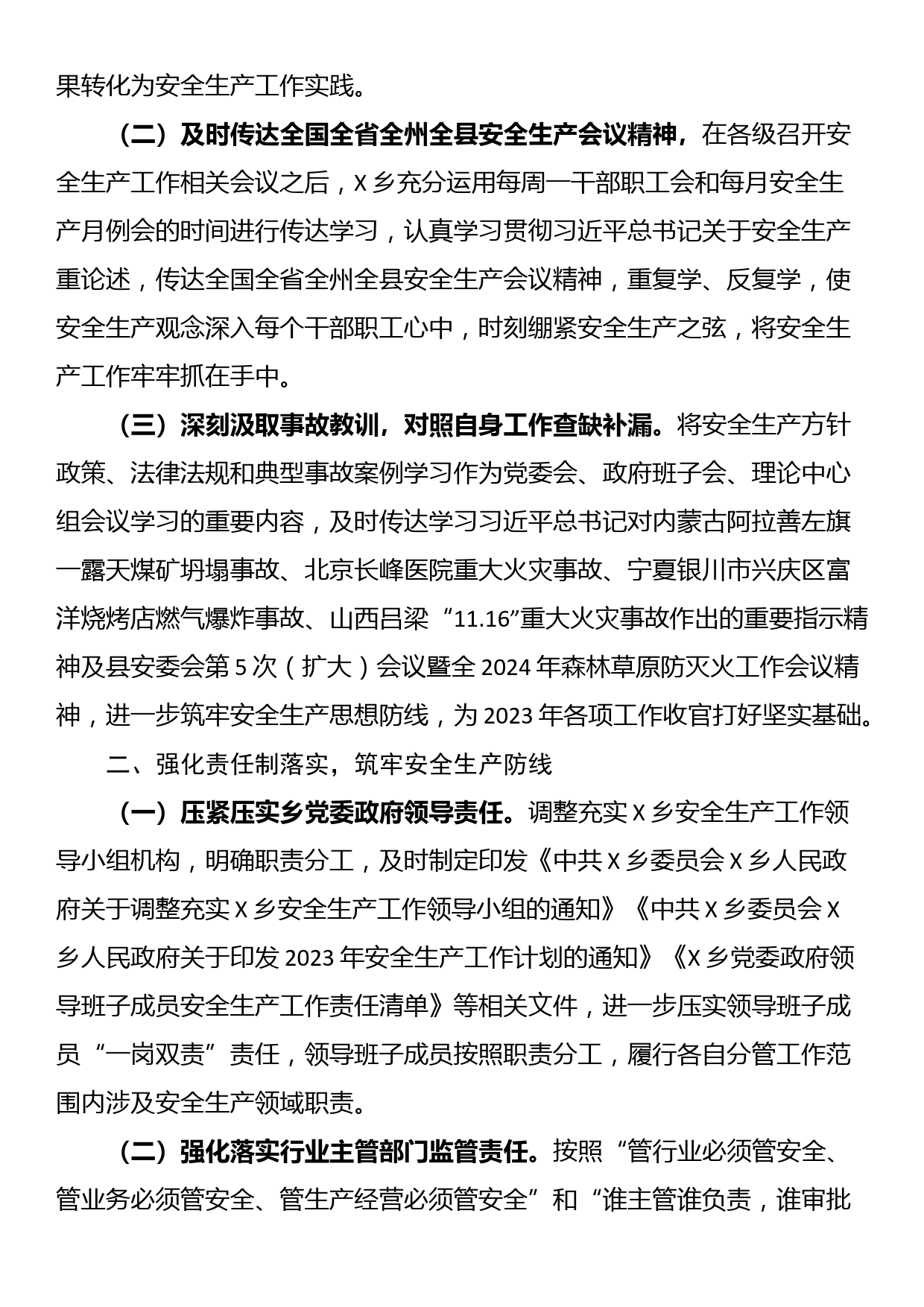 X乡2023年安全生产目标责任制自检自查报告_第2页