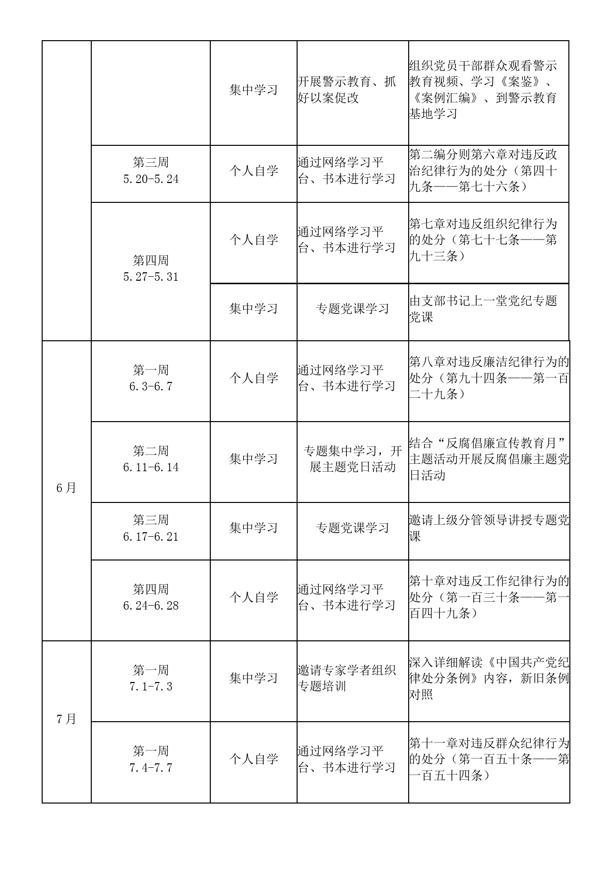 2024年党支部党纪学习教育学习计划表_第2页