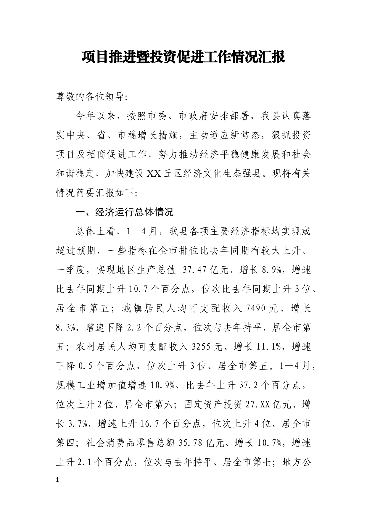 项目推进暨投资促进工作情况汇报_第1页