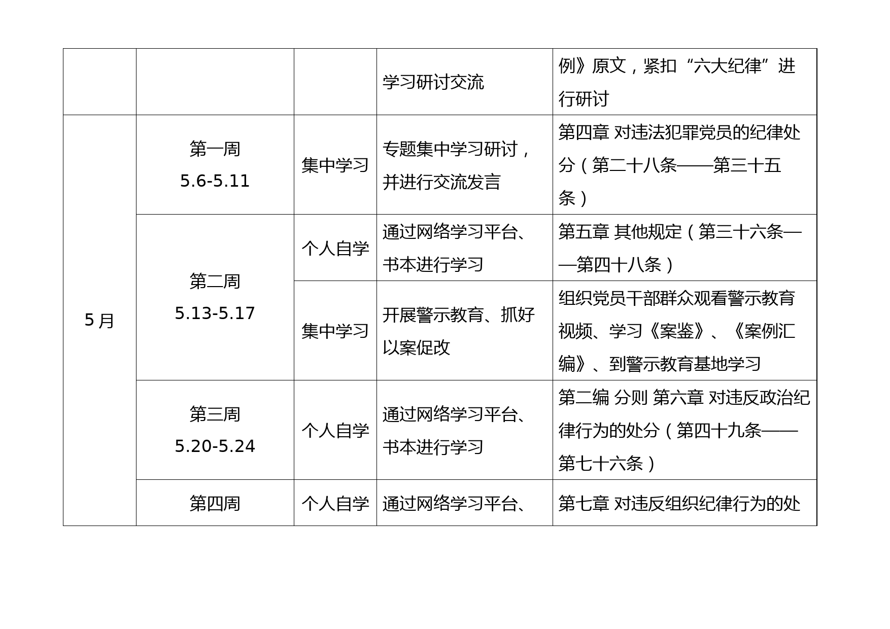 2024年党纪学习教育计划表（6个计划表+1清单）_第2页