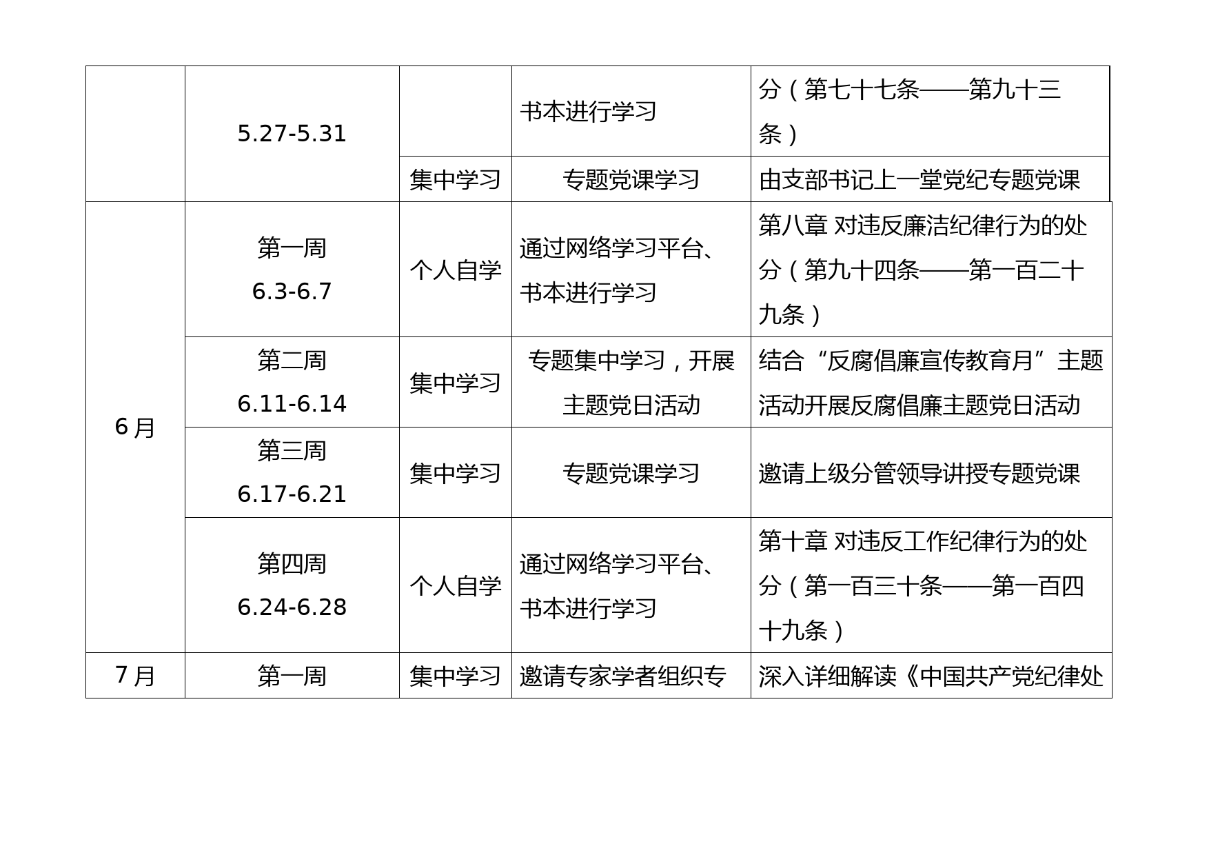 2024年党纪学习教育计划表（6个计划表+1清单）_第3页