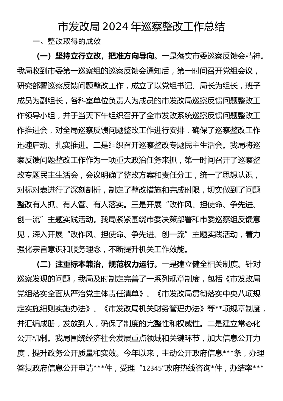 市发改局2024年巡察整改工作总结_第1页