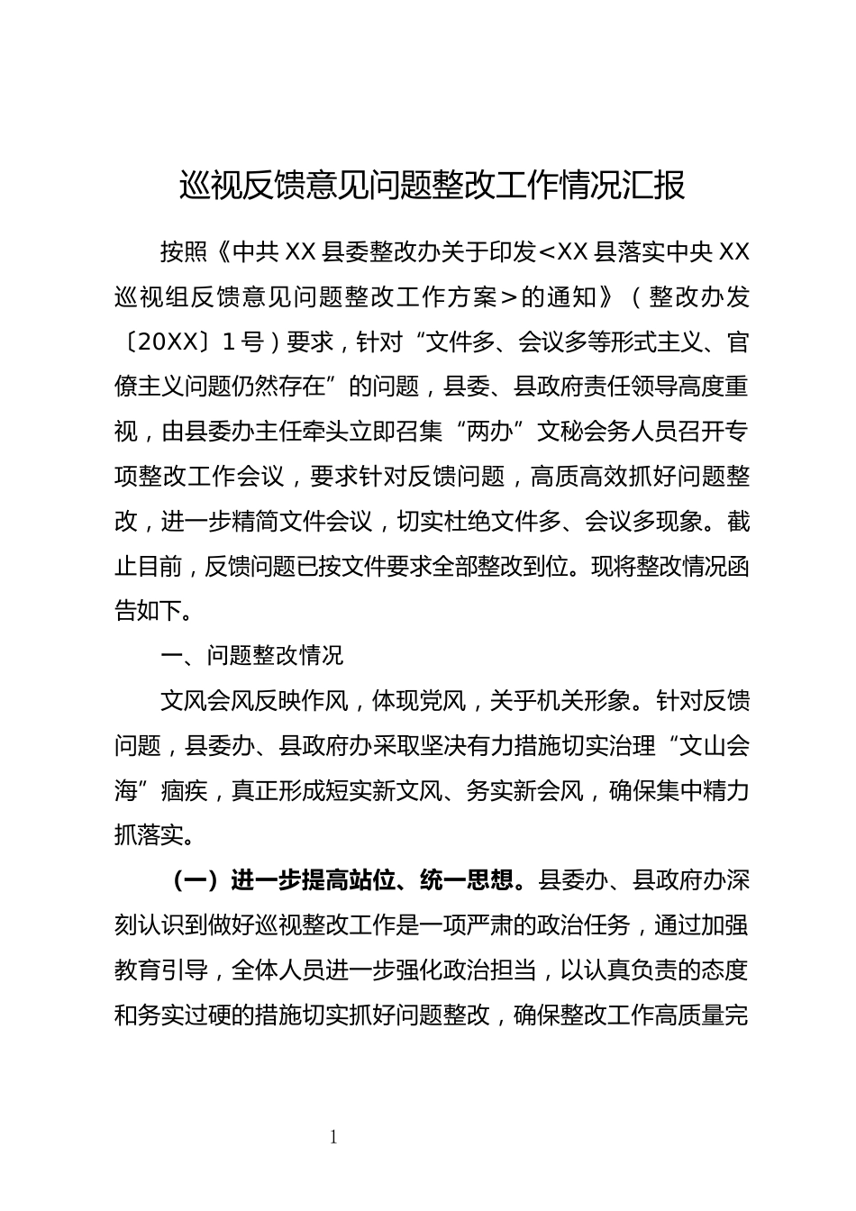 巡视反馈意见问题整改工作情况汇报_第1页