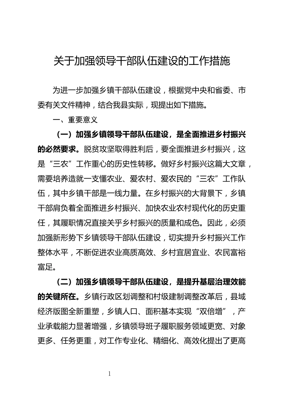 关于加强领导干部队伍建设的工作措施_第1页