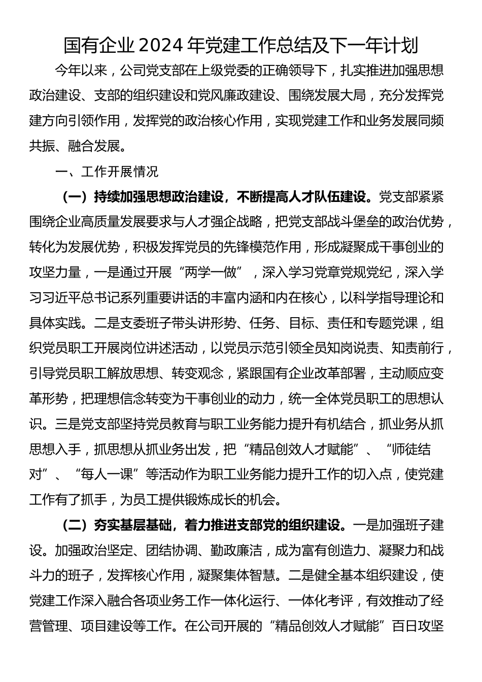 国有企业2024年党建工作总结及下一年计划_第1页