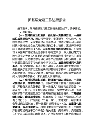 抓基层党建工作述职报告