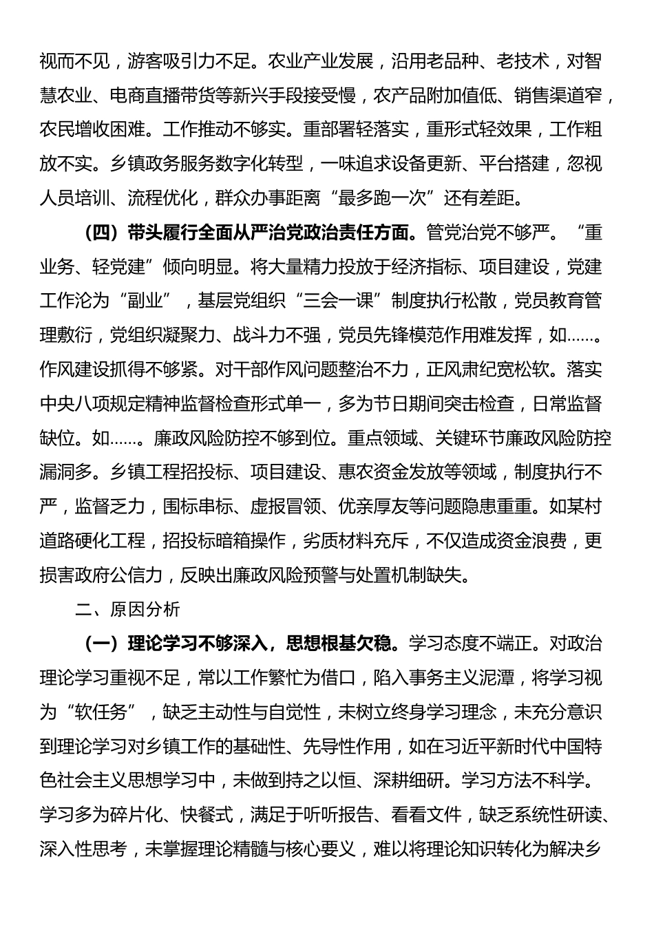 乡镇党委书记2024年专题民主生活会对照检查发言材料（四个带头）_第3页