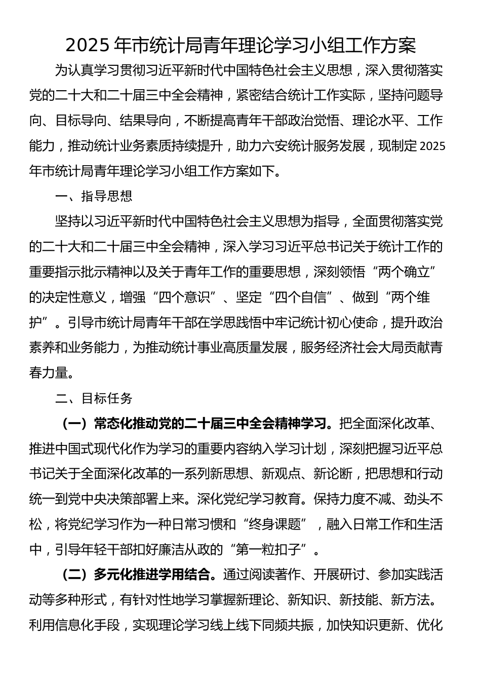 2025年市统计局青年理论学习小组工作方案_第1页