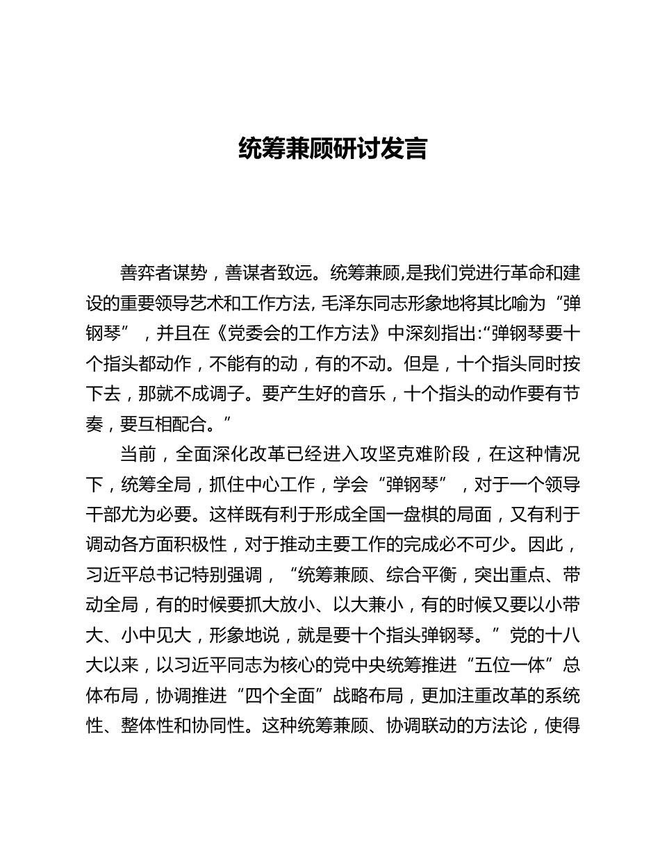 统筹兼顾研讨发言_第1页