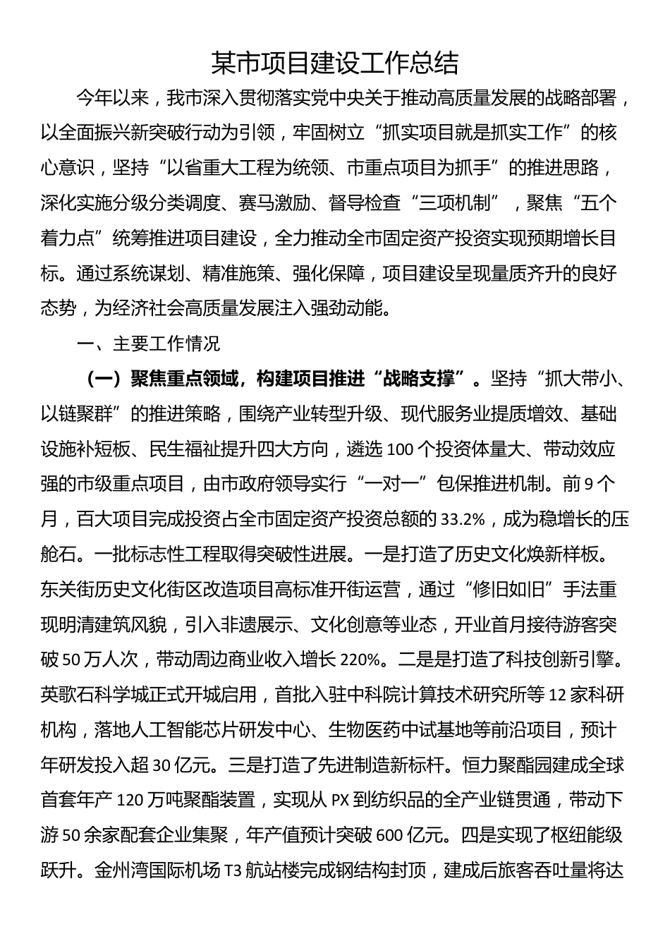 某市项目建设工作总结_第1页