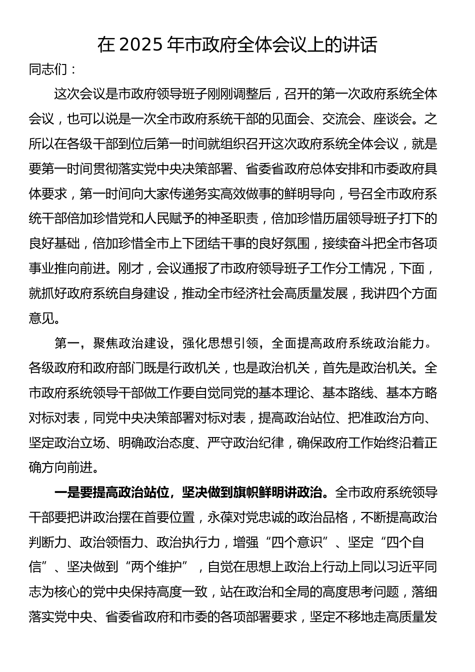 在2025年市政府全体会议上的讲话_第1页