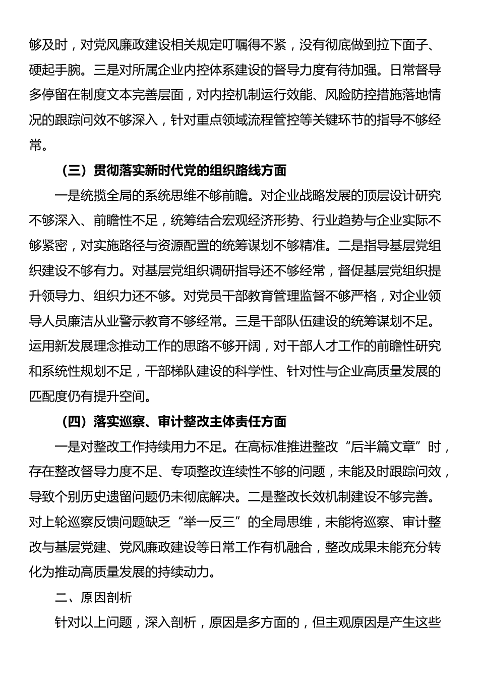 国企巡察整改专题民主生活会个人对照检查材料_第2页