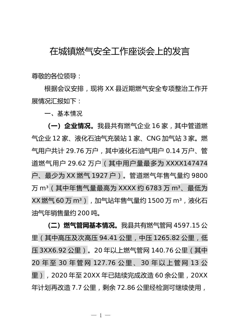 城镇燃气安全工作座谈会上的发言_第1页