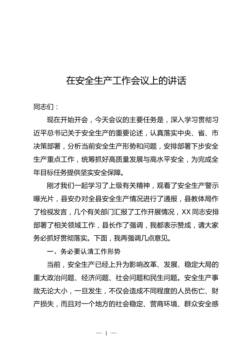 安委会全体会议上的讲话_第1页