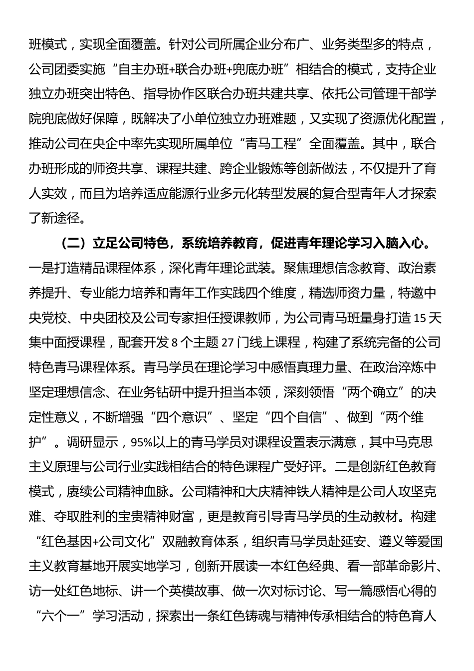 国有企业关于推进“青马工程”强化青年干部培养工作情况的报告_第2页