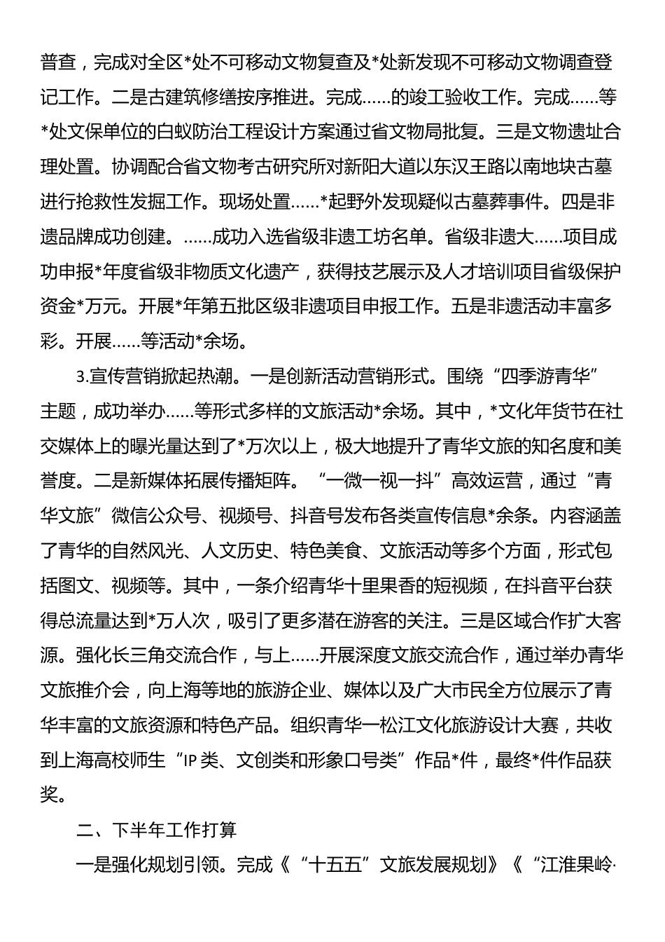 区文旅局2025年上半年工作总结及下半年工作安排_第3页