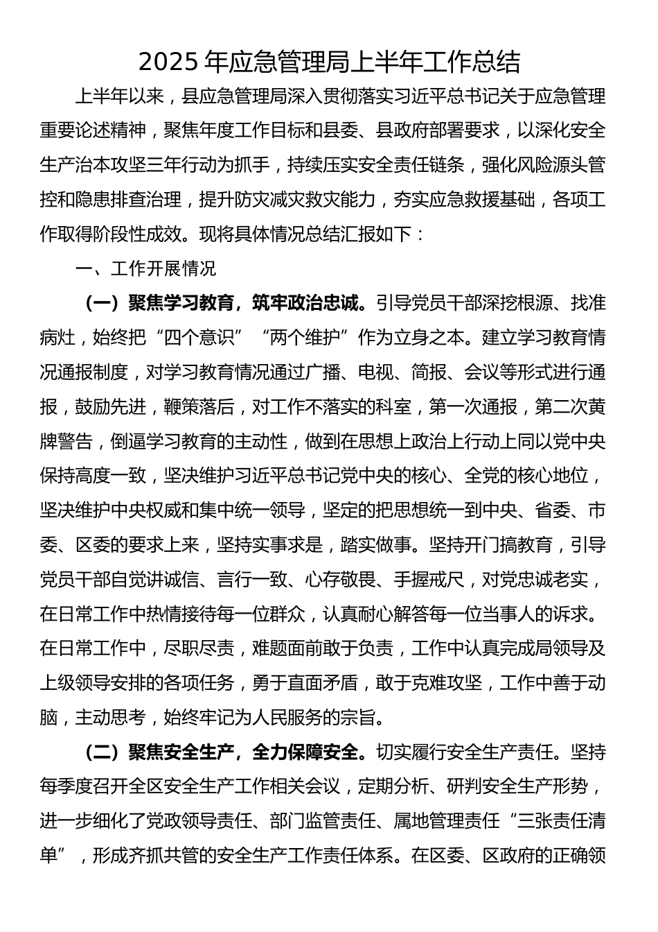 2025年应急管理局上半年工作总结_第1页