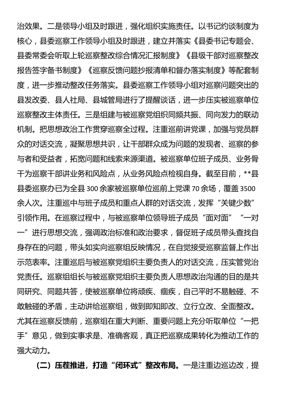关于巡察工作进展情况的报告_第2页