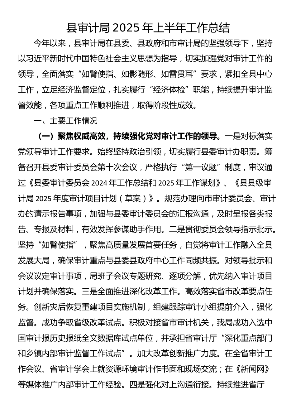 县审计局2025年上半年工作总结_第1页